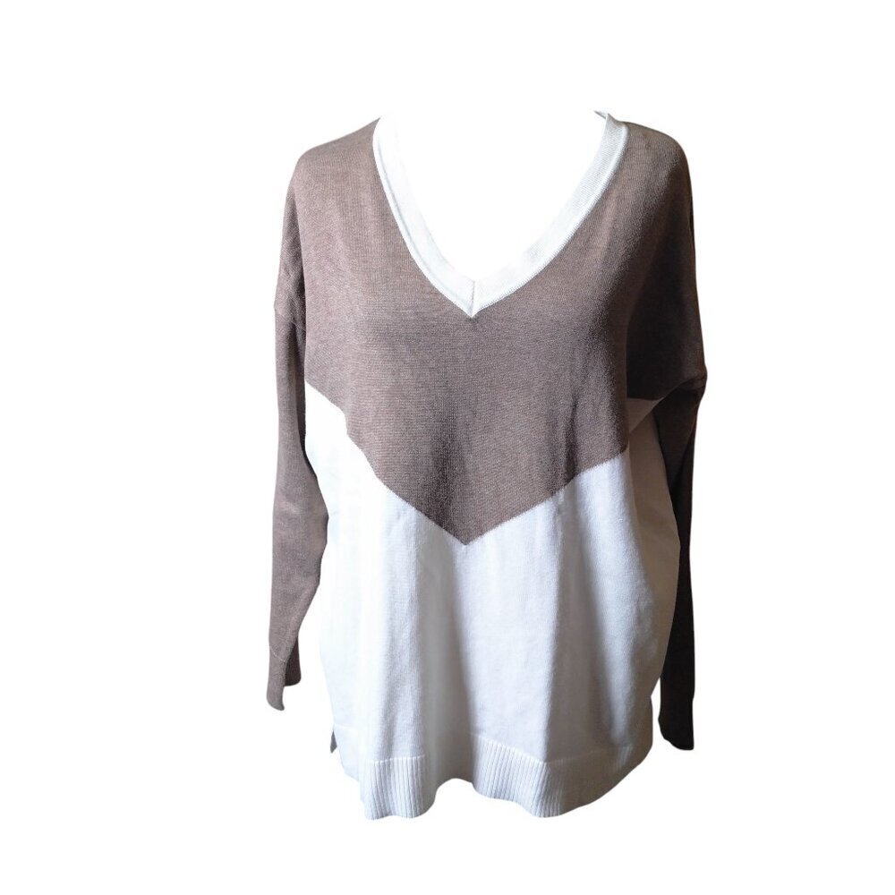 VERVE AMI SIZE MEDIUM TWO TONED COLOR BLOCK PULLOVER SWEATER V-NECK